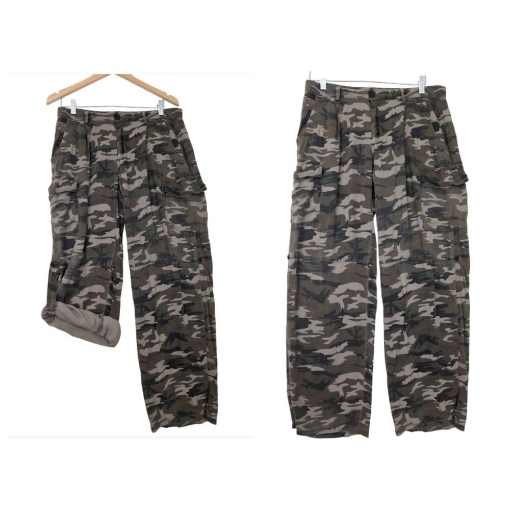 Simisue Wide Leg Cargo Pants Womens M Camo Streetwear Urban Utility Lightweight